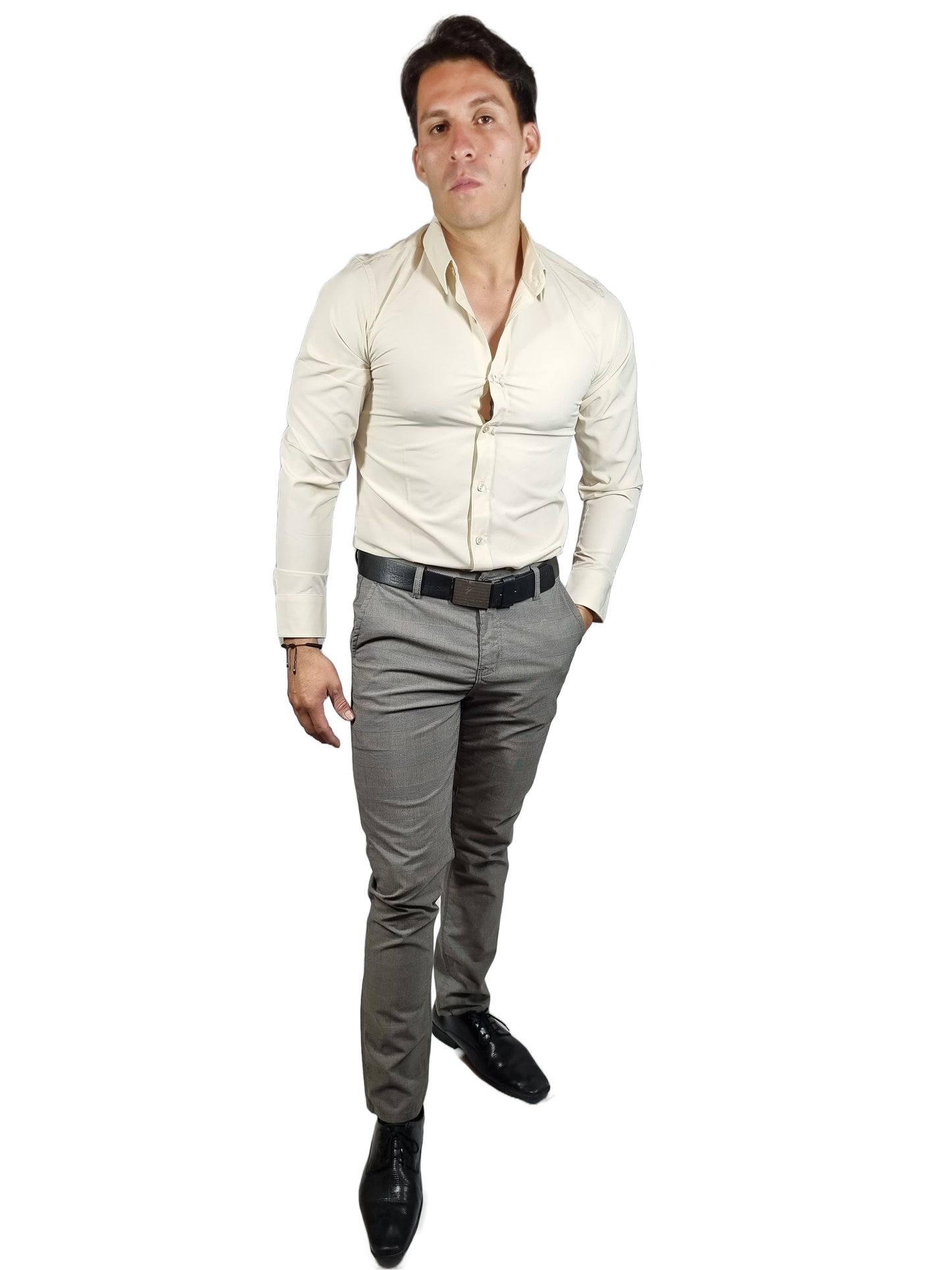 Pantalón Slim gabardina Gris cuadros