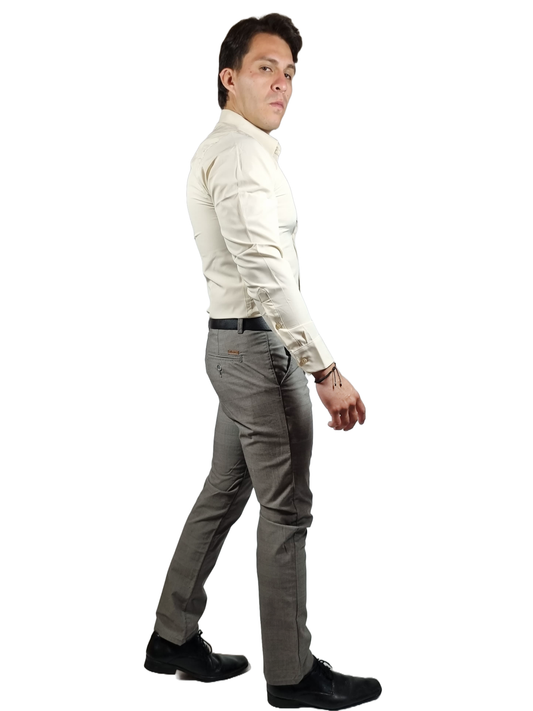 Pantalón Slim gabardina Gris cuadros