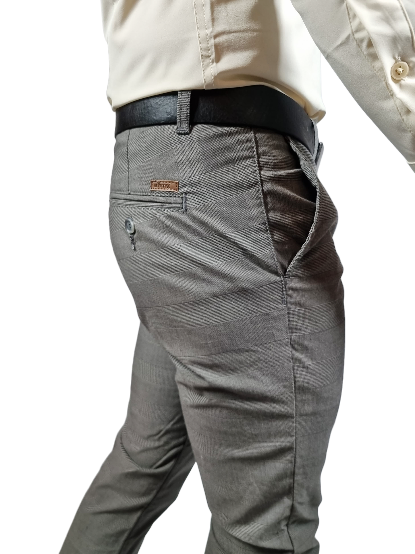 Pantalón Slim gabardina Gris cuadros