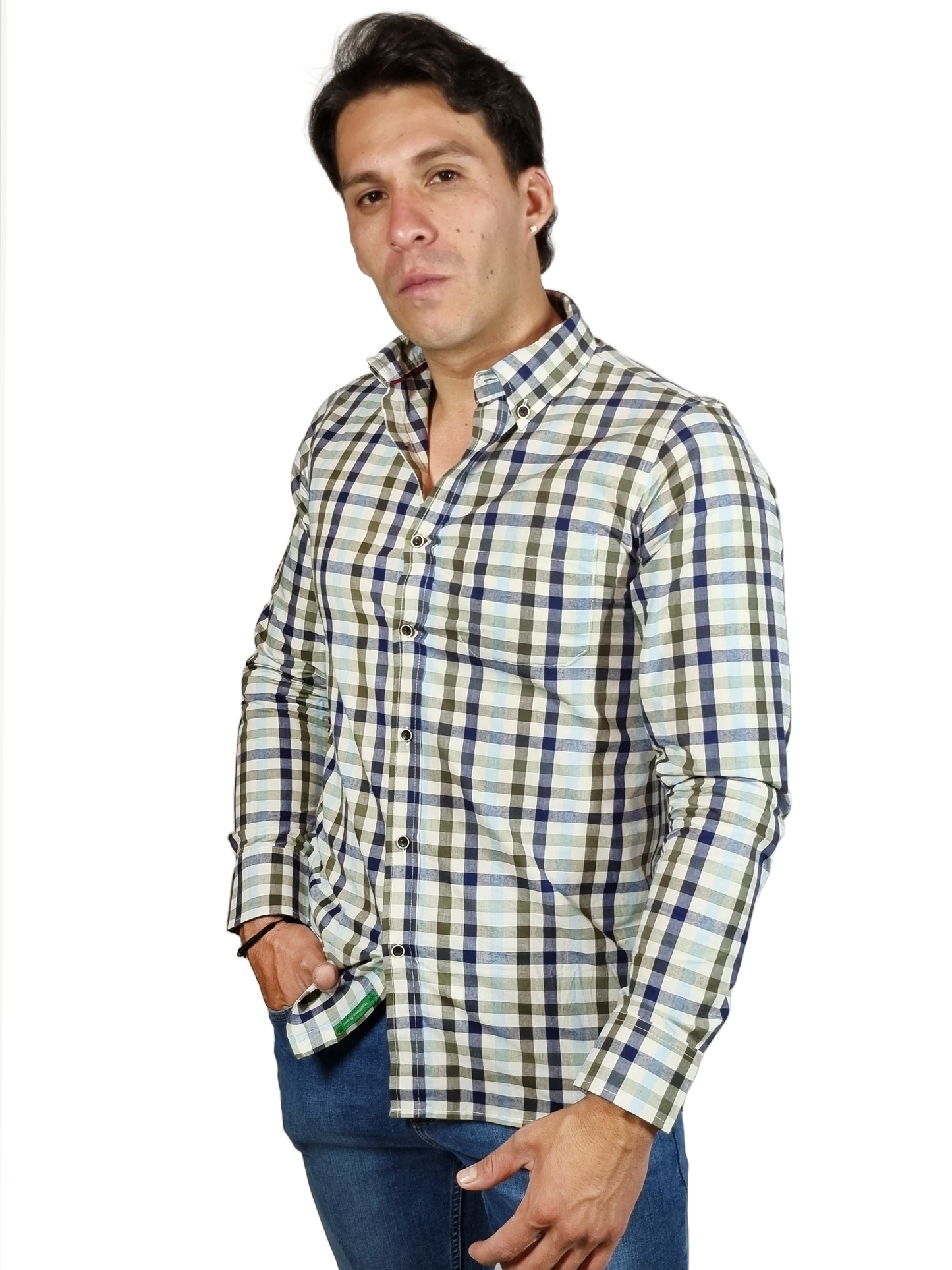 Camisa cuadros corte slim de algodón.