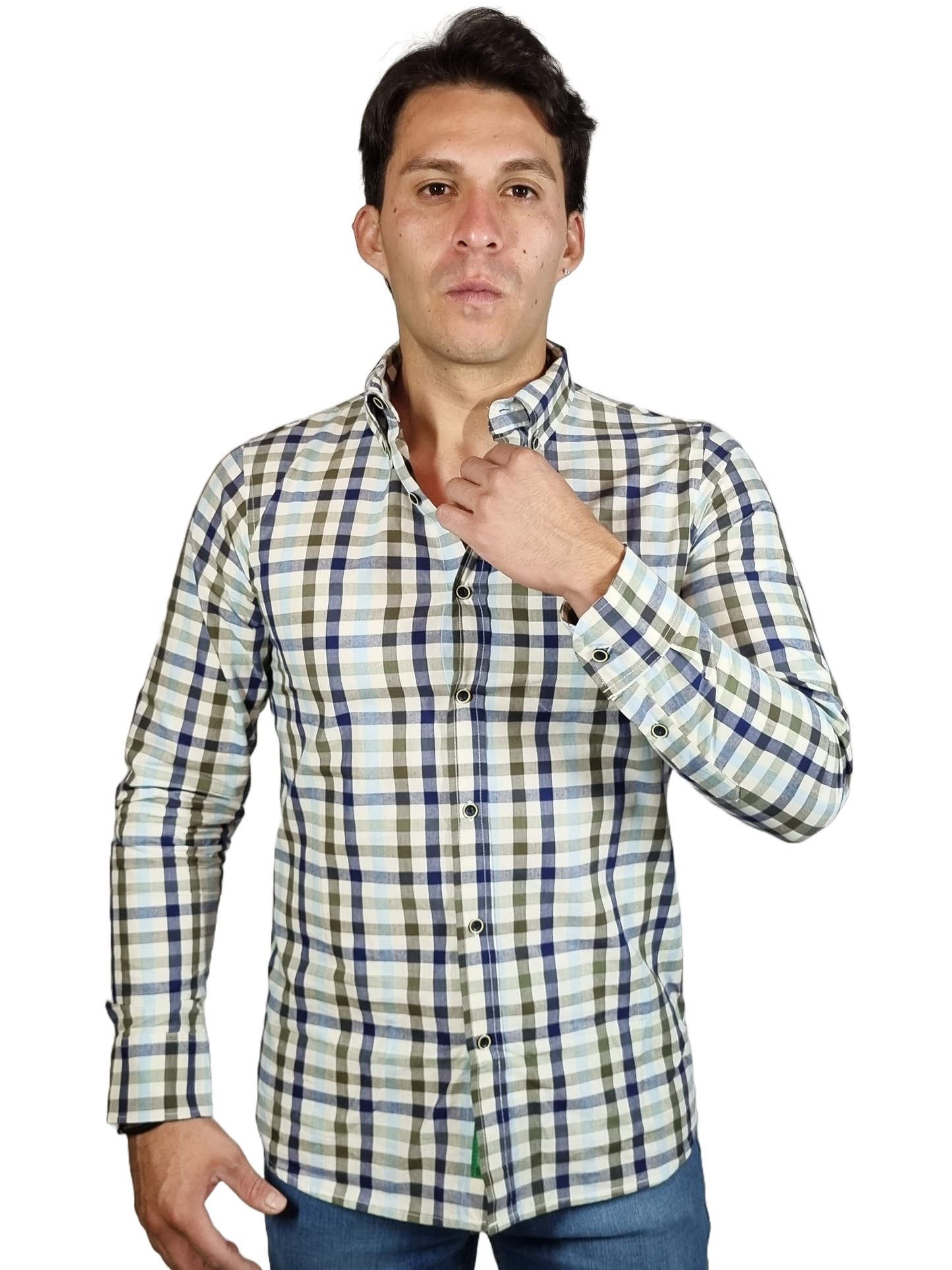 Camisa cuadros corte slim de algodón.