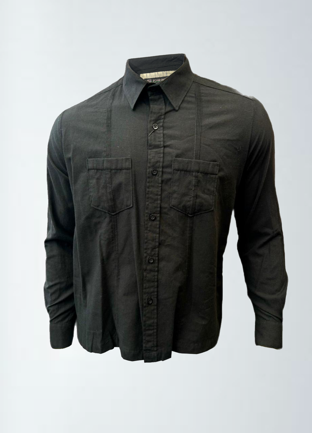 GUAYABERA MANGA LARGA NEGRA