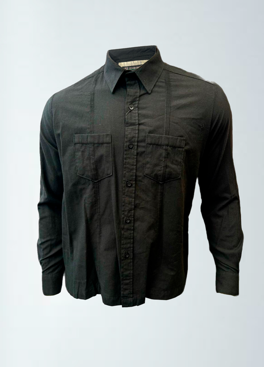 GUAYABERA MANGA LARGA NEGRA