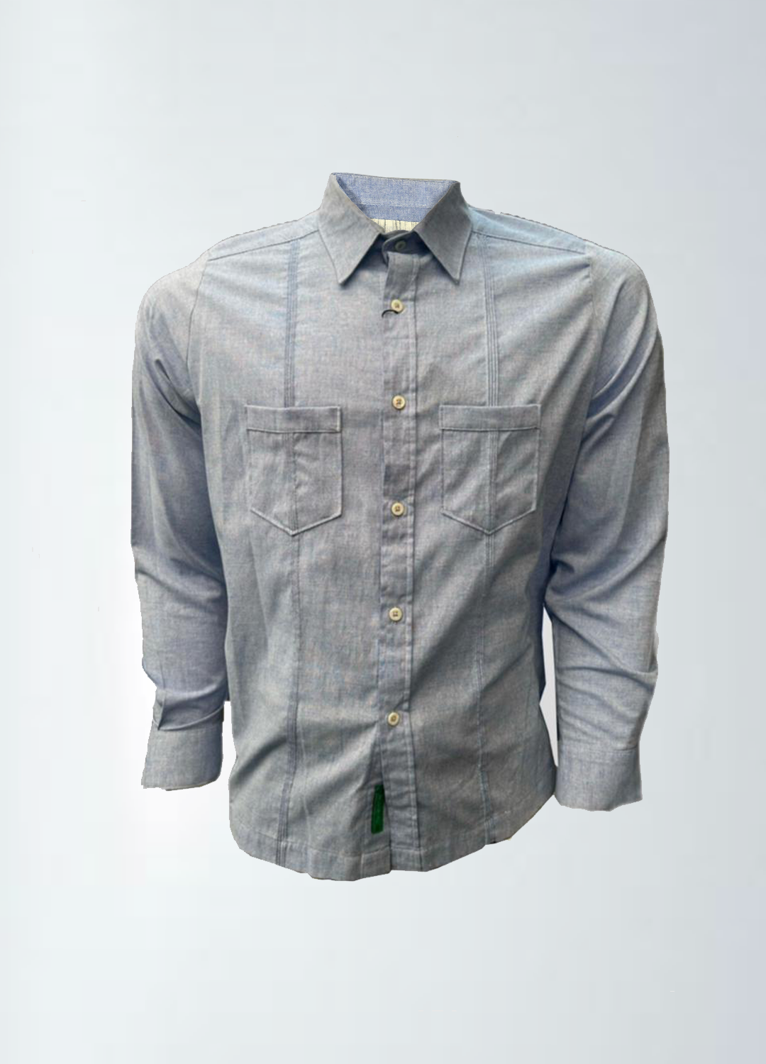 GUAYABERA MANGA LARGA AZUL