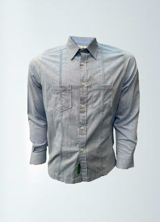 GUAYABERA MANGA LARGA AZUL