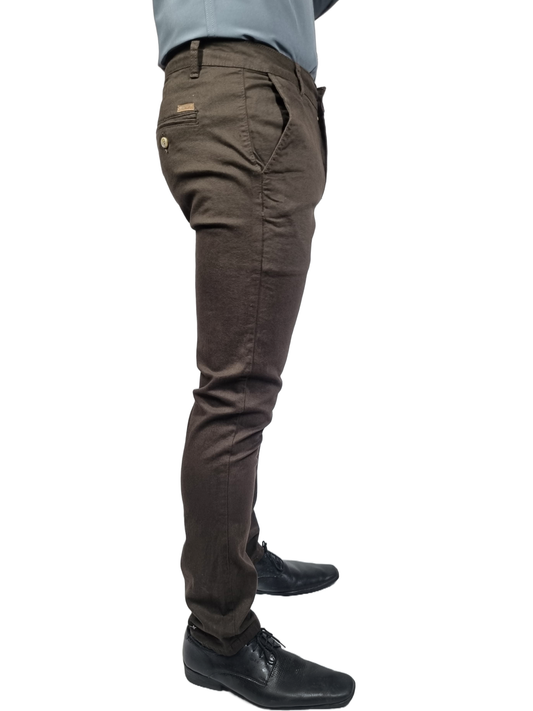 Pantalón Slim gabardina Cafe